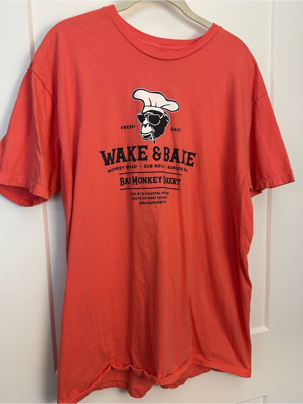 Bad Monkey Bakery Coral Graphic 'Wake & Bake' Short Sleeve Tee
